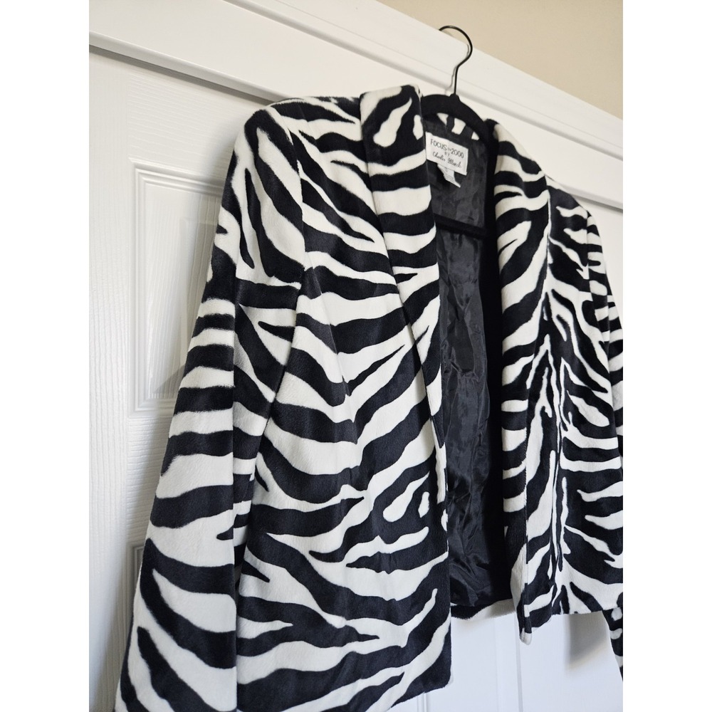 Vtg Focus 2000 By Charles Glueck Zebra B&W Tiger  Velvety Cropped Jacket 8 - Picture 2 of 14